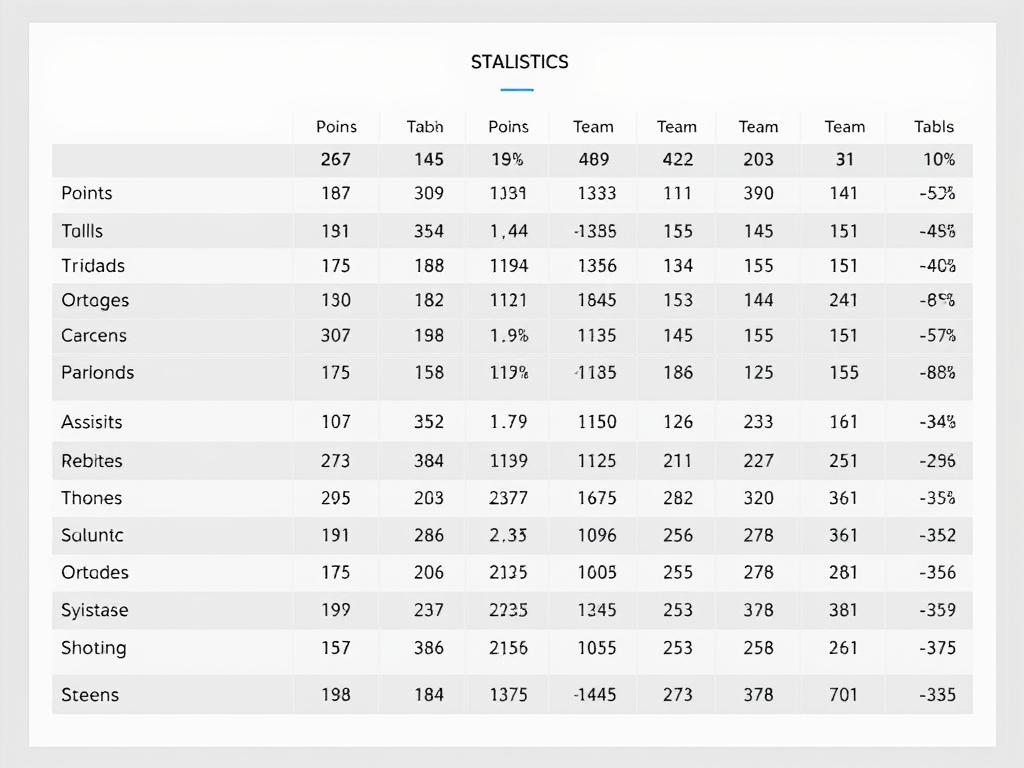 Tabela de estatísticas de basquete mostrando dados de desempenho de jogadores e equipes